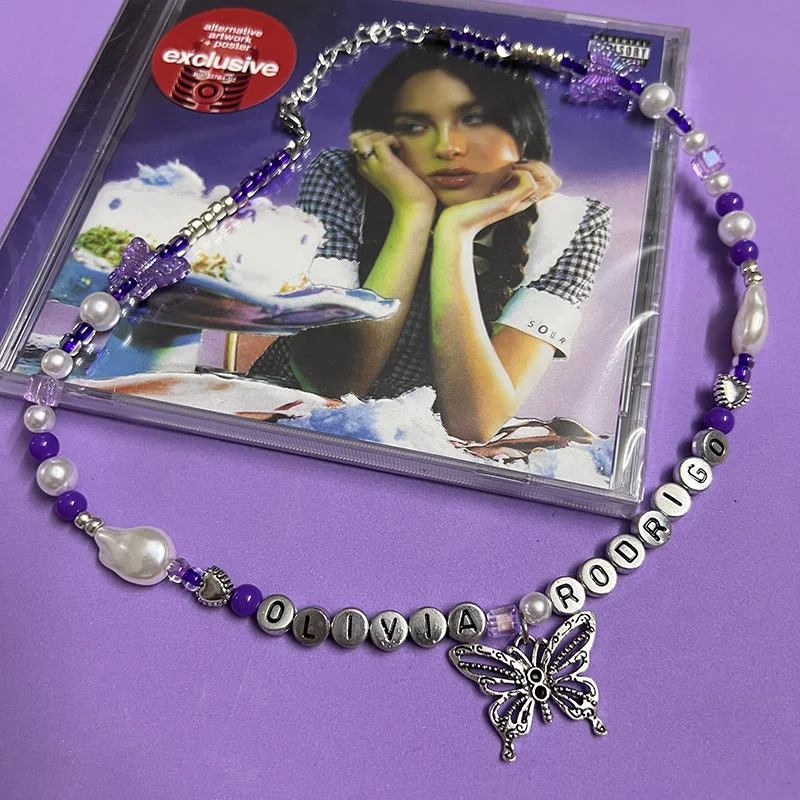 New Olivia Rodrigo Album Cover Peripheral Accessory Handstring Necklace Guts Ring Girl Idolize Daily Collocation Decoration Gift