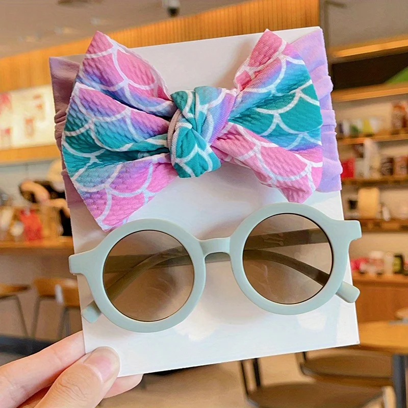 Haarband mit Schleife und Sonnenbrille-Set für Mädchen und Jungen, Blumendruck, Baby-Haarband, runde Sonnenbrille, Foto-Requisiten, Haaraccessoires 2026 – Detail 8