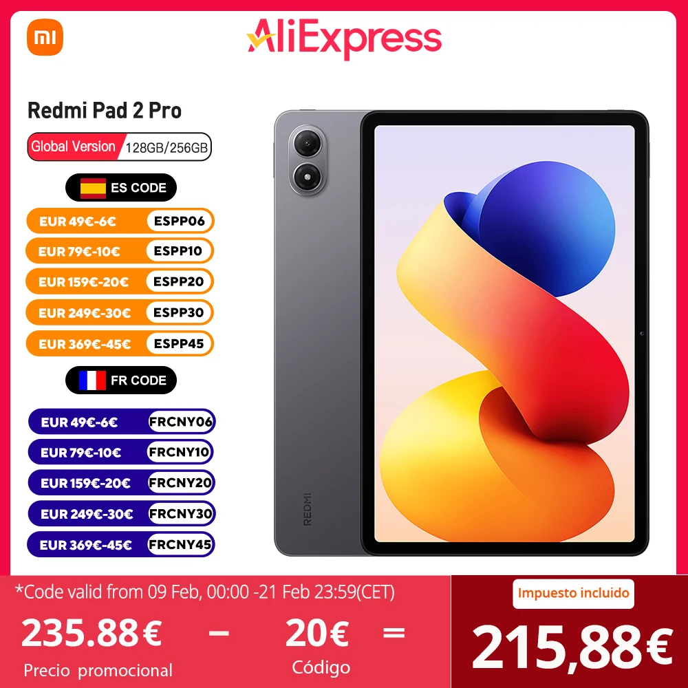 Xiaomi Redmi Pad 2 Pro Versión Global Snapdragon 7s Gen 4 Pantalla cristalina de 12,1" 2,5 K, 120Hz, 8MP, 12000mAh, Sin Cargador