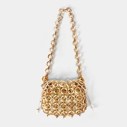 2024 new niche design hollow acrylic buckle metal buckle woven retro sloping shoulder back casual bag