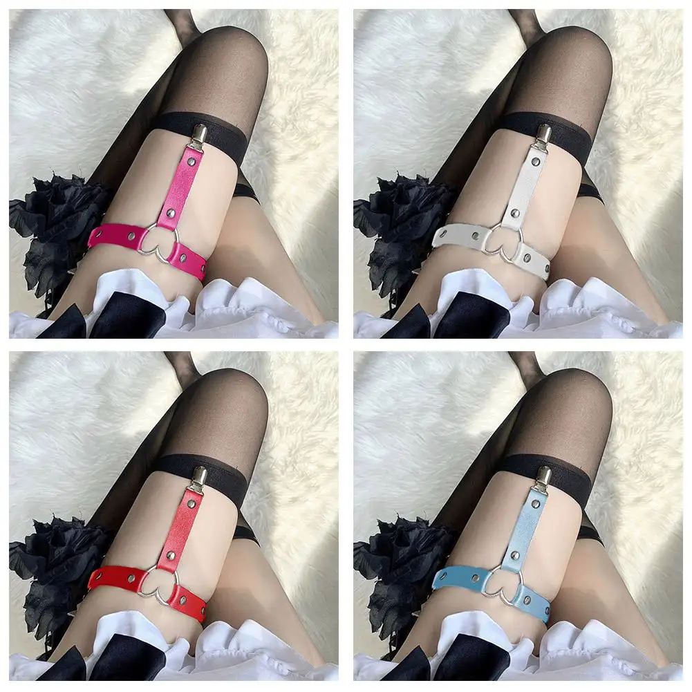 1pc Leg Sock Buckle Adjustable Punk Heart-shaped PU Sexy Rings Leather Garter Leg Belt Versatile Accessories Charming D2B4