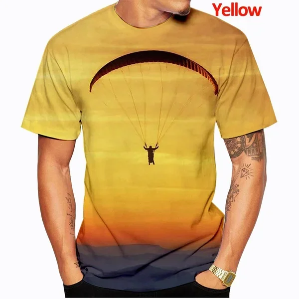 Summer Men Paragliders Flight Short Sleeve Causal Harajuku T-shirt Tops