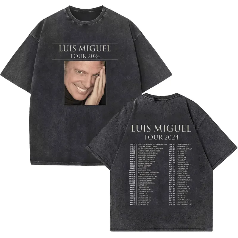 

New 2024 Luis Miguel Tour Graphic T Shirts Men's Hip Hop Vintage Washed Short Sleeve T-shirt Fashion Oversized Tshirt Streetwear