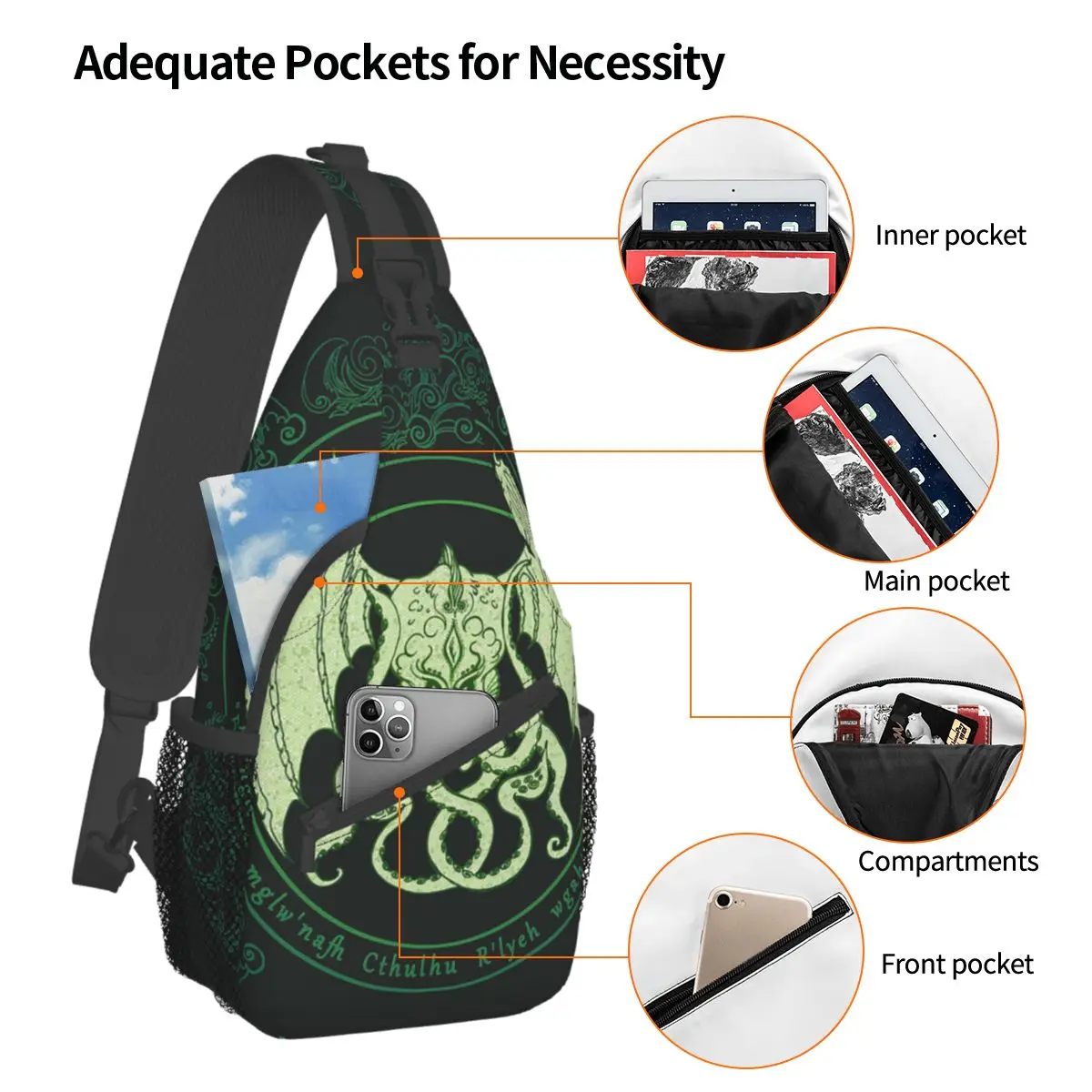 The Call Of Cthulhu Film Small Sling Bag Chest Crossbody Shoulder Sling Backpack Outdoor Hiking Daypacks anime japan Men Women