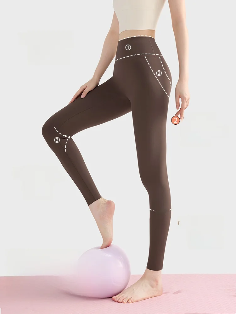 Pantaloni da yoga a vita alta da donna primavera autunno modello pelle arca colore caffè lunghezza estesa strato base antiscivolo a nove punti
