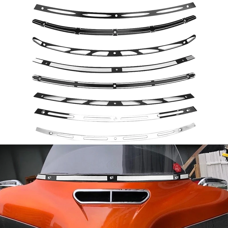 

Motorcycle Black Chrome Billet Windshield Trim for Harley Touring Electra Glide Street Glide FLHX FLHTC CVO 1996-2013 2014-Up