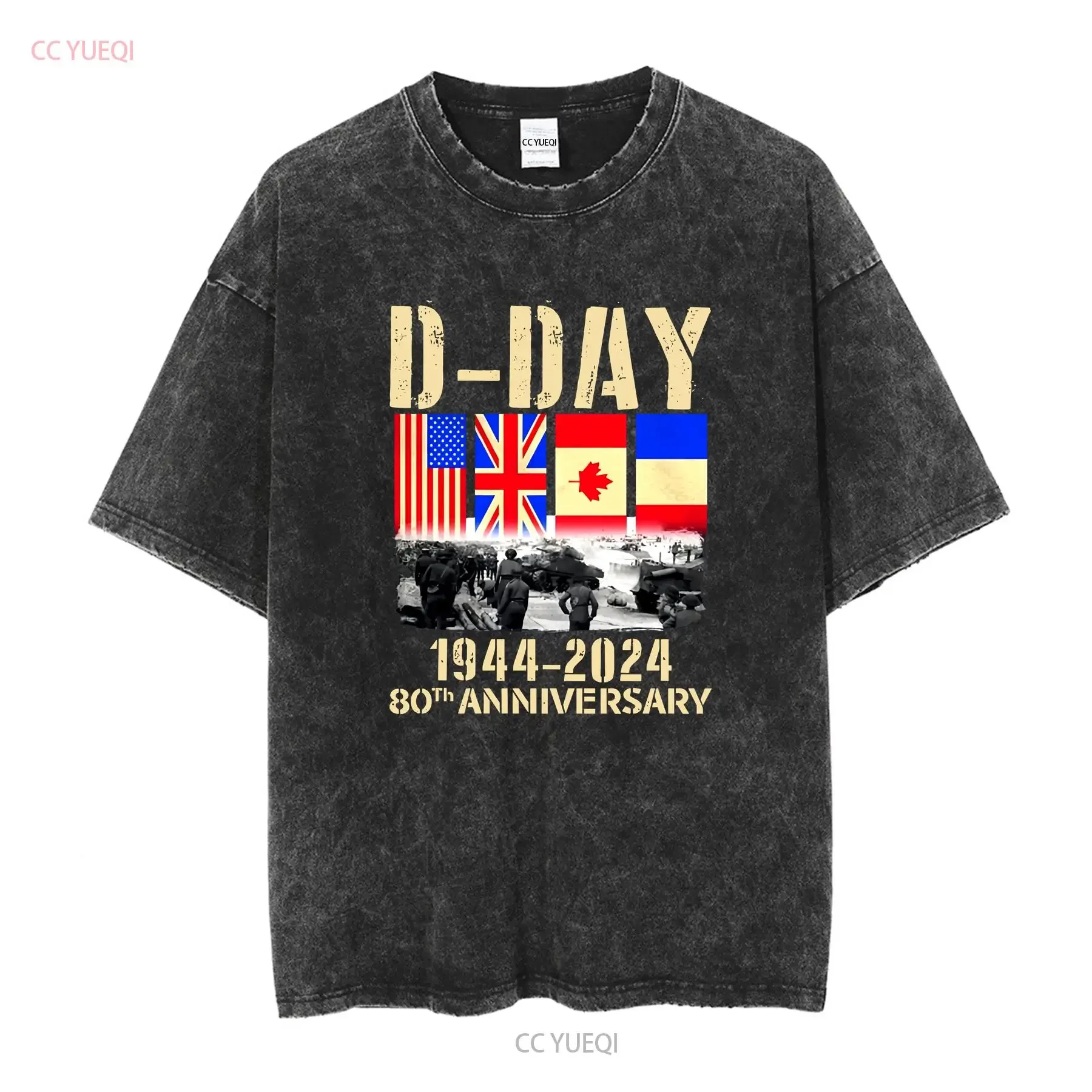 D Day T Shirt Normandy Landings 80th Anniversary 1944 2024 UK Flag Top long or short sleeves vintage Washed Comfortable Casual view 2