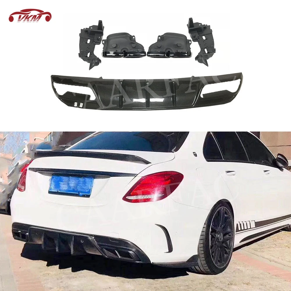 Carbon Fiber Rear Diffuser Spoiler for Mercedes Benz C class W205 Sedan 4 Door C43 C63 AMG Sport 2015- 2019 FRP Bumper Protector