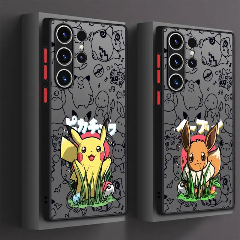 Matte Phone Case for Samsung Galaxy S24 S23 S22 S21 S20 FE Ultra S10 plus Note 10Plus 20Ultra funda Pokemon Pikachu Eevee Cover