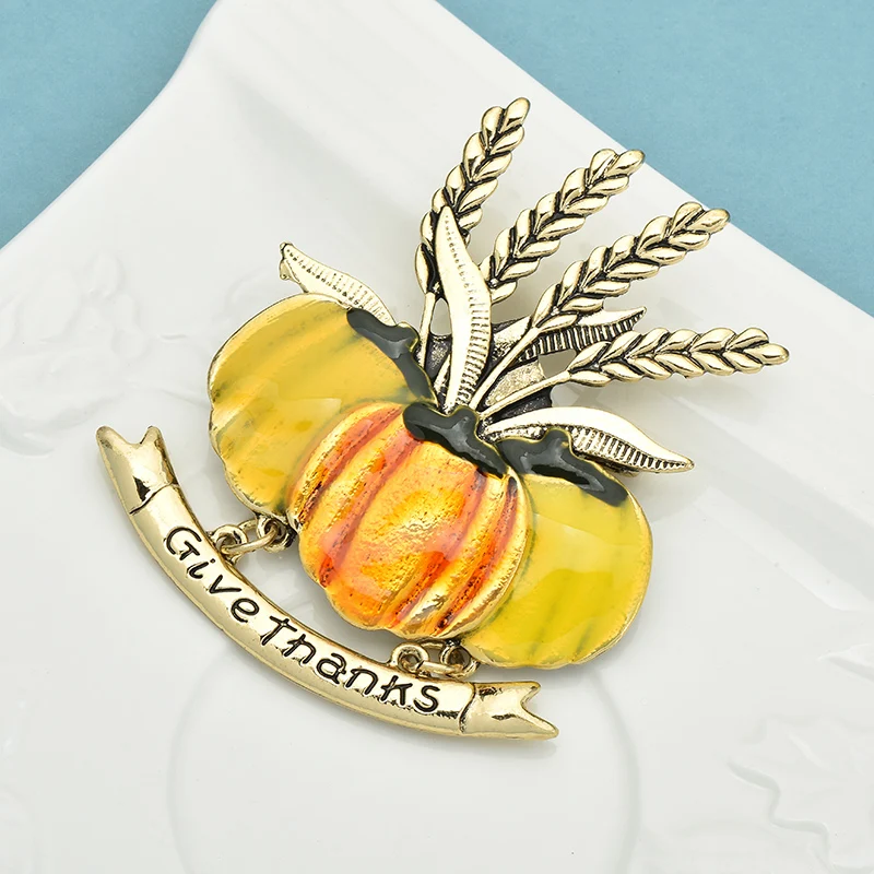 Wuli&baby Wheat And Pumpkin Brooches Women Unisex Enamel Vintage Halloween Party Brooch Pins Gifts image 3