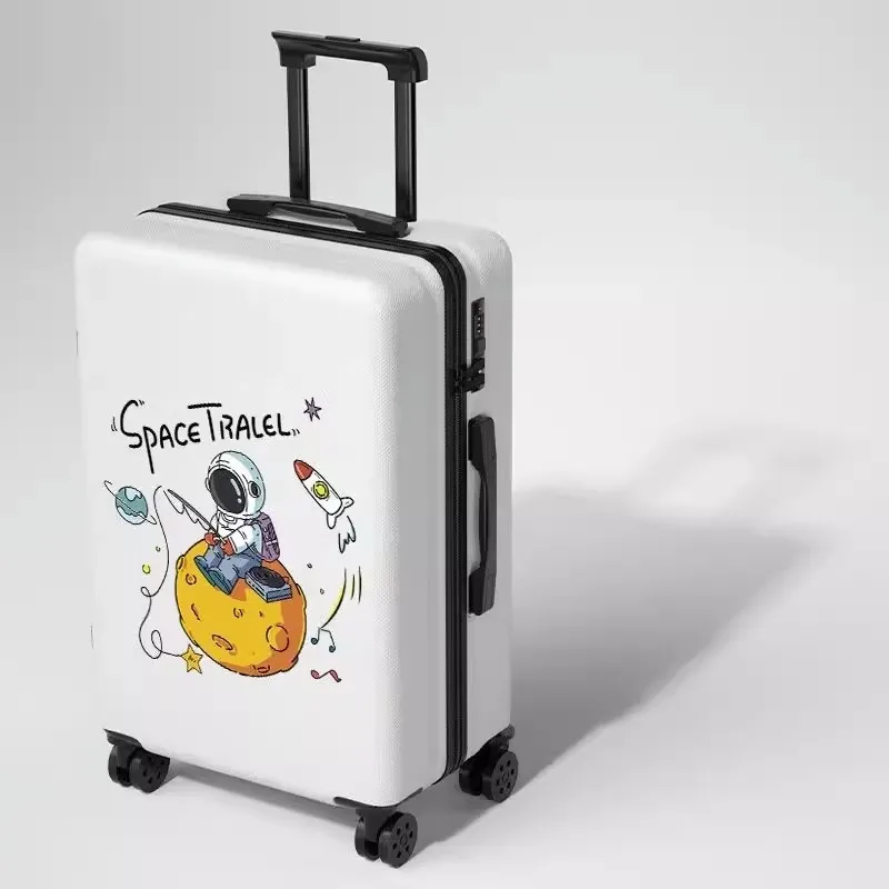 Bagagem de viagem dos desenhos animados com rodas Mala de couro para crianças Bagagem Graffiti para estudantes Carrinho de senha