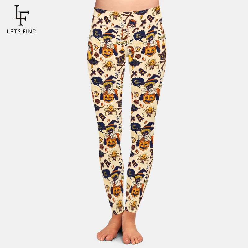 LETSFIND-Leggings de cintura alta para mujer, pantalones con estampado 3D de calabazas para Halloween