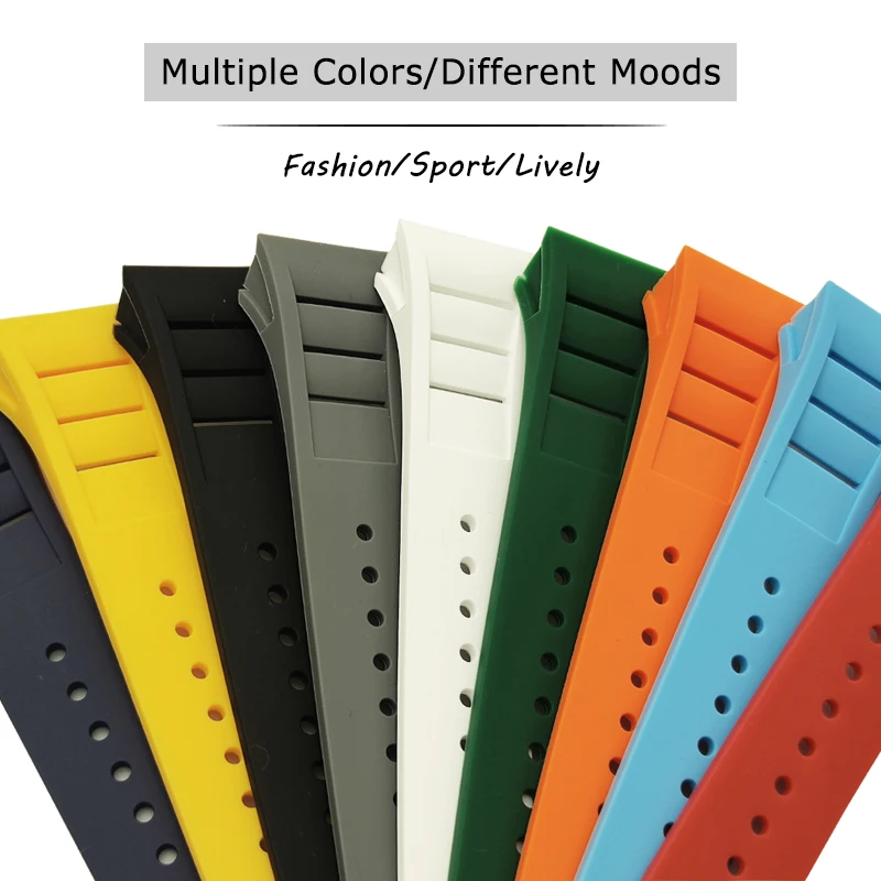 20mm Screw Hole Soft Natural Rubber 25mm Watchband for Richard RM 011 Mille Foldover Buckle Colorful Silicone Convex Watch Strap