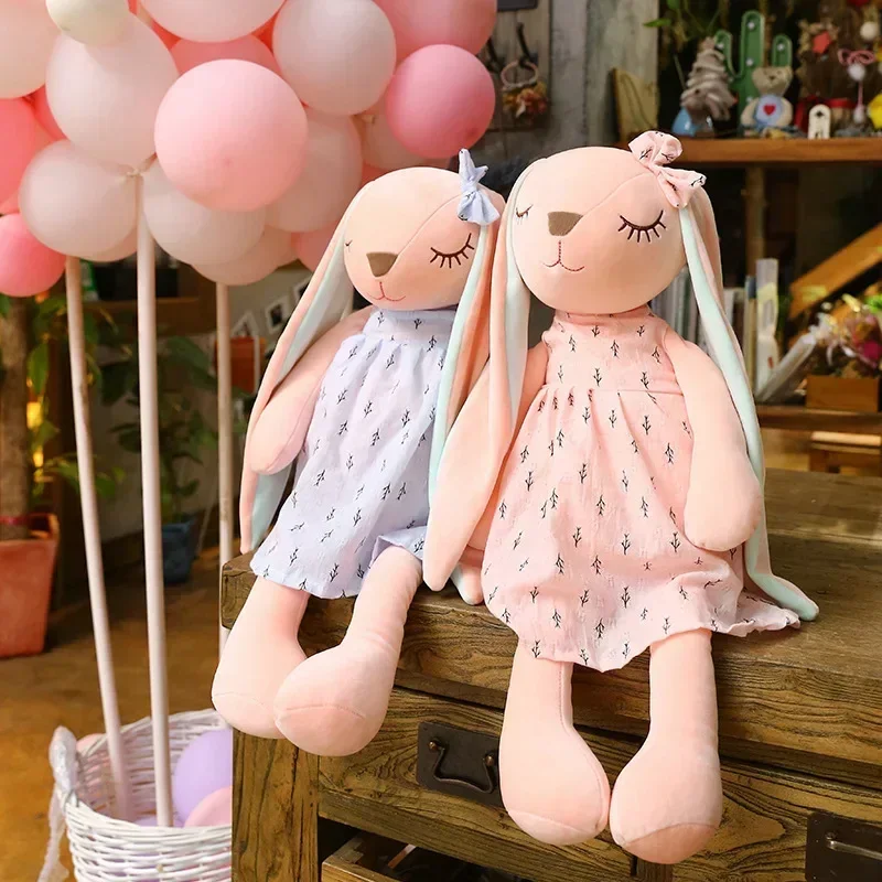 New 35cm Long Ears Cute Rabbit with Bow Doll Baby Soft Plush Toy Sleeping Stuffed Animal Baby Appease Gift for Infants Doll