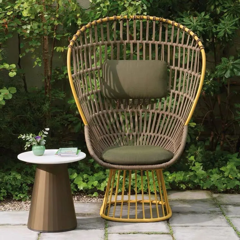 Sofá nórdico de arte em rattan, pátio ao ar livre, villa, lazer, rattan, reclinável, protetor solar à prova d'água, hotel, combinação de móveis para casa de família