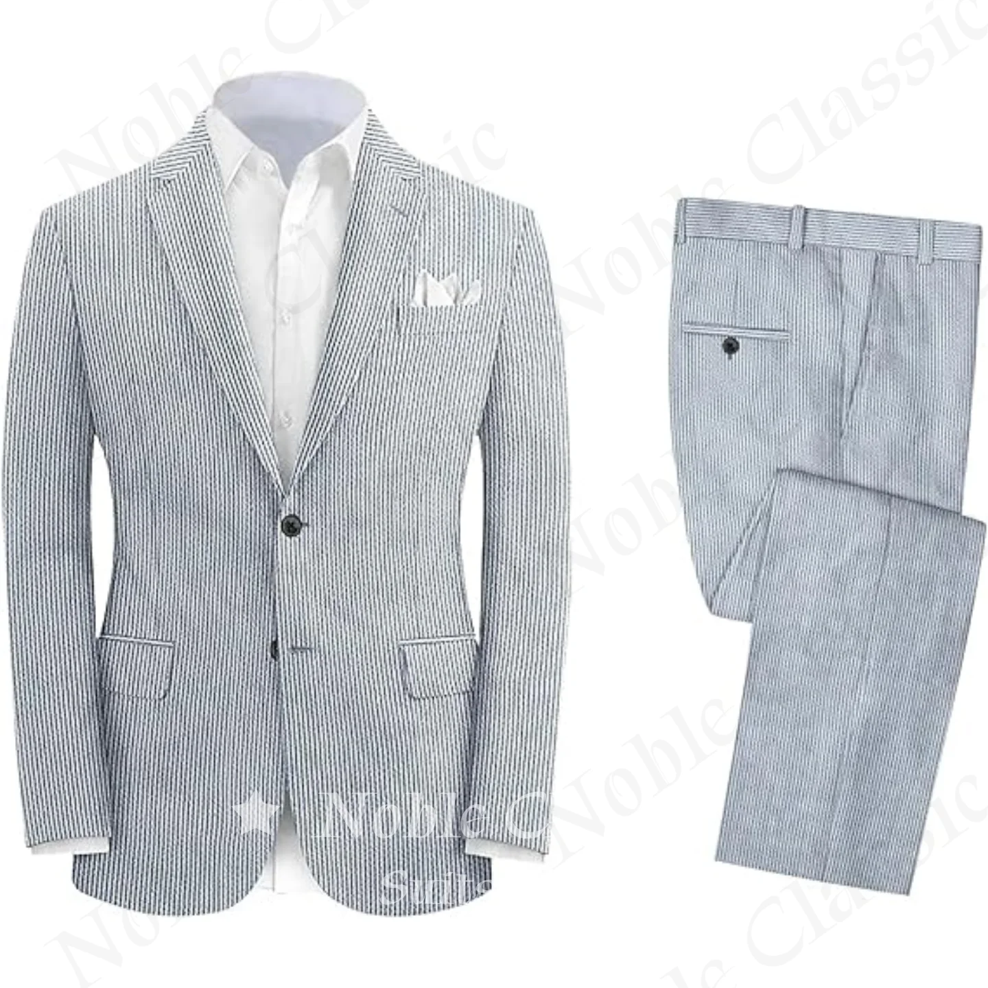 Slim Fit Blazer Men - Traje Clásico de Seersucker a Rayas