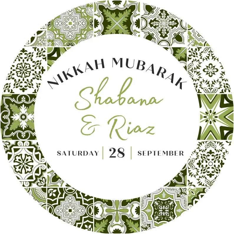 Custom Personalized Islamic Nikkah Stickers – Wedding, Shadi, Mehndi, Walima, or Engagement Favors – Gift Favors, 100 Pieces