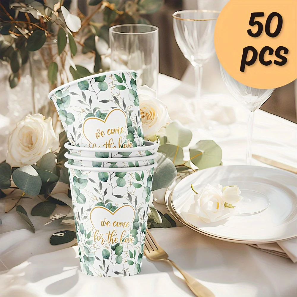 50 Stück Hochzeits-Einweg-Pappbecher, 9 oz/250 ml Öko-Becher, Einweg-Trinkbecher, Tischbecher, Hochzeits-Party-Dekorationen
