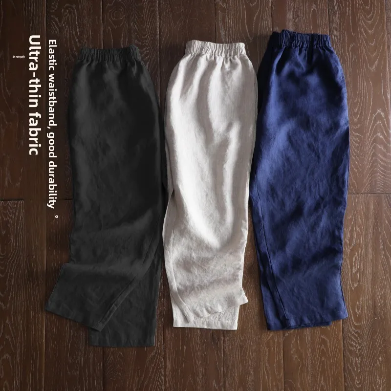 

Свободные хлопковые и льняные шаровары. Женские повседневные брюки больших размеров с эластичной резинкой на талии. Художественные брюки с высокой талией и высокой талией.