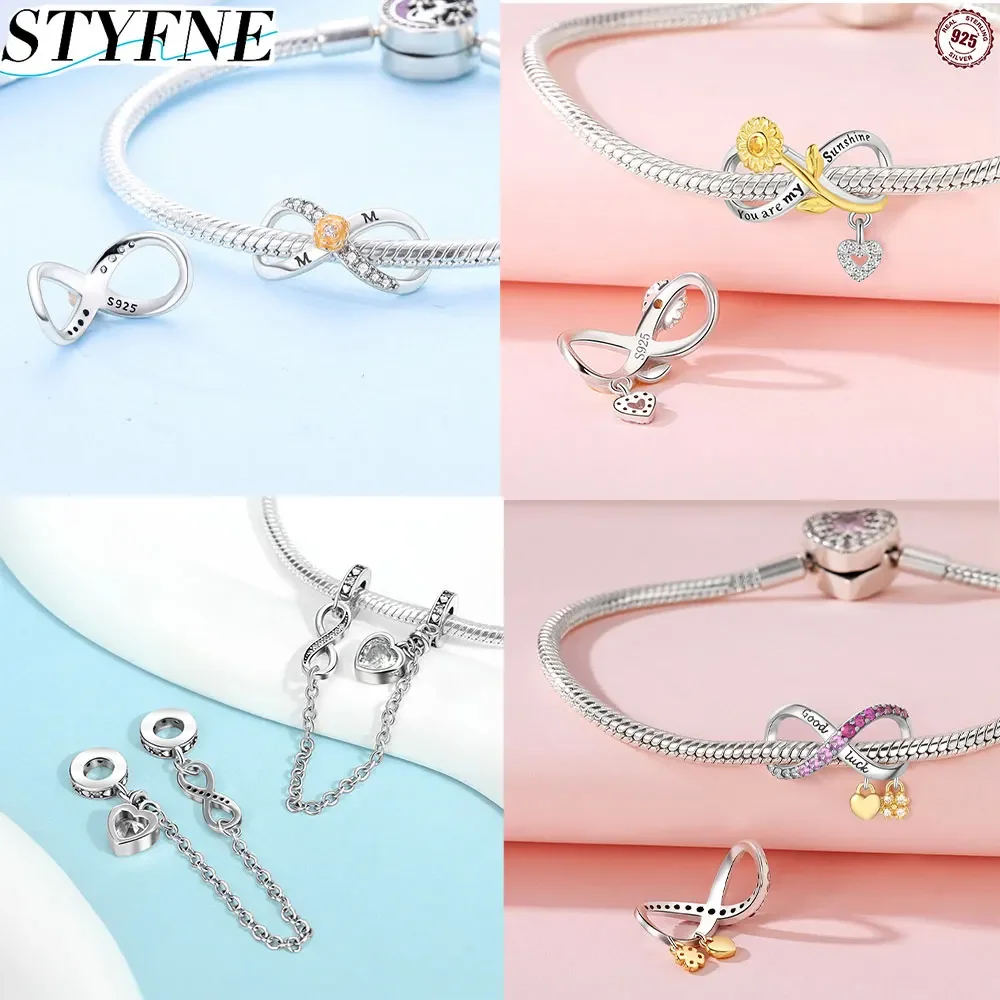 925 Sterling Silver Infinity Symbol Charm Series Sun, Moon and Stars for Original Bracelet Diy Beads Women's Fine Jewelry Gift