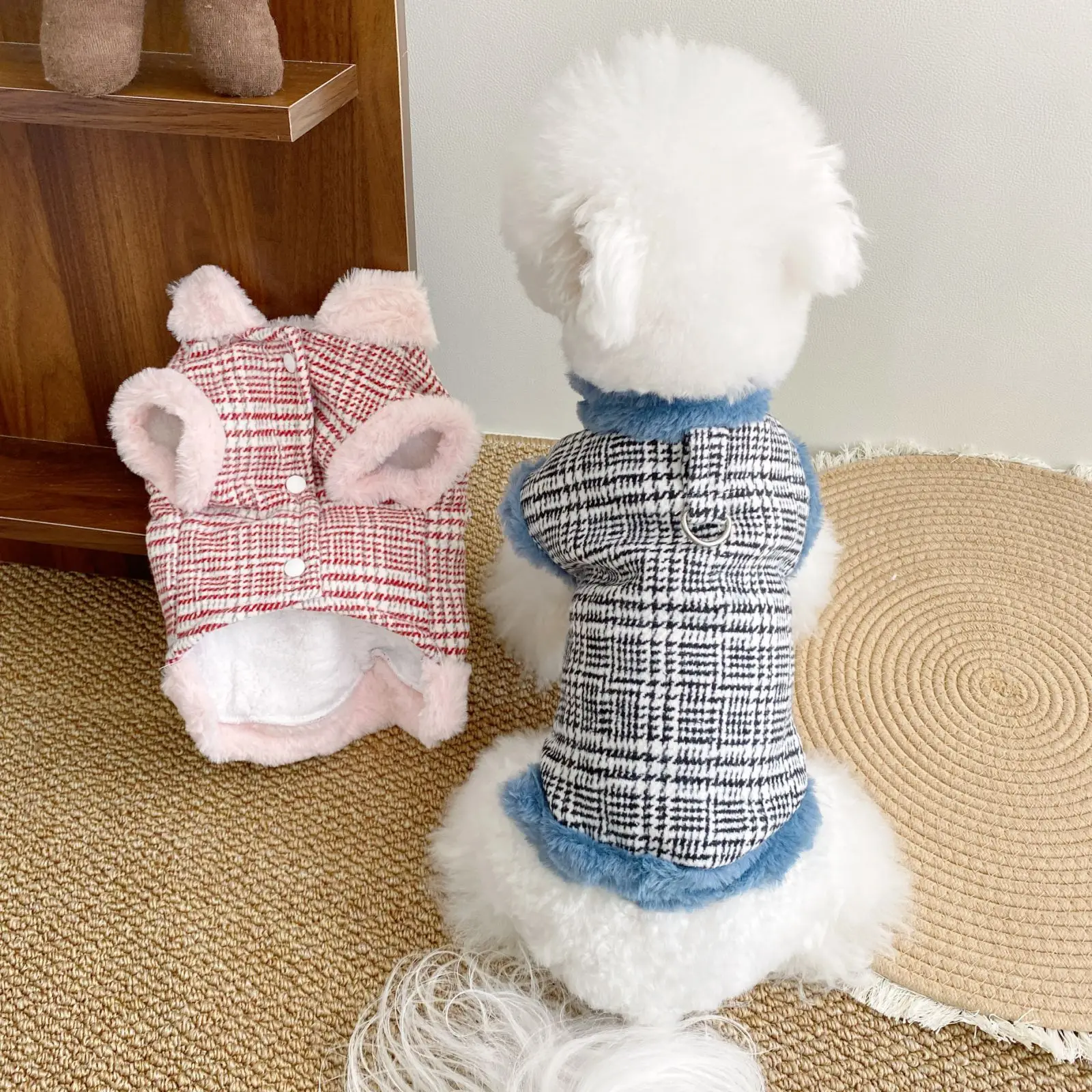 Haustier Herbst und Winter Plüsch Dicke Warme Weste Teddybär Katze Kleiner Hund Neue Woolen Plaid Mantel Zwei Beinen Mantel Welpen Kleidung