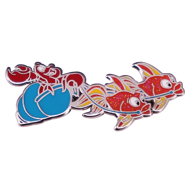 Fantasy Underwater World Enamel Pin Goldfish Shrimp Conch Badge Backpack Decoration Jewelry