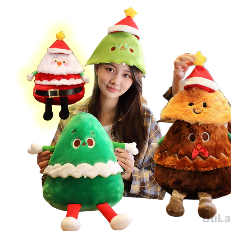 New Luminescent Removable Christmas Hat Plush Toys Soft Stuffed Anime Santa Claus Pine Gingerbread Man Throw Pillow Xmas Present