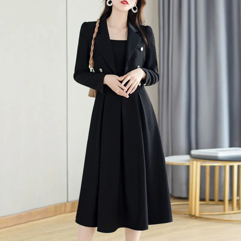 Women Work Clothing 2 Piece Dress Set 2022 Spring Autumn Korean Office Lady Graceful Blazer Tank Dress Outfit Short Suit Jacket