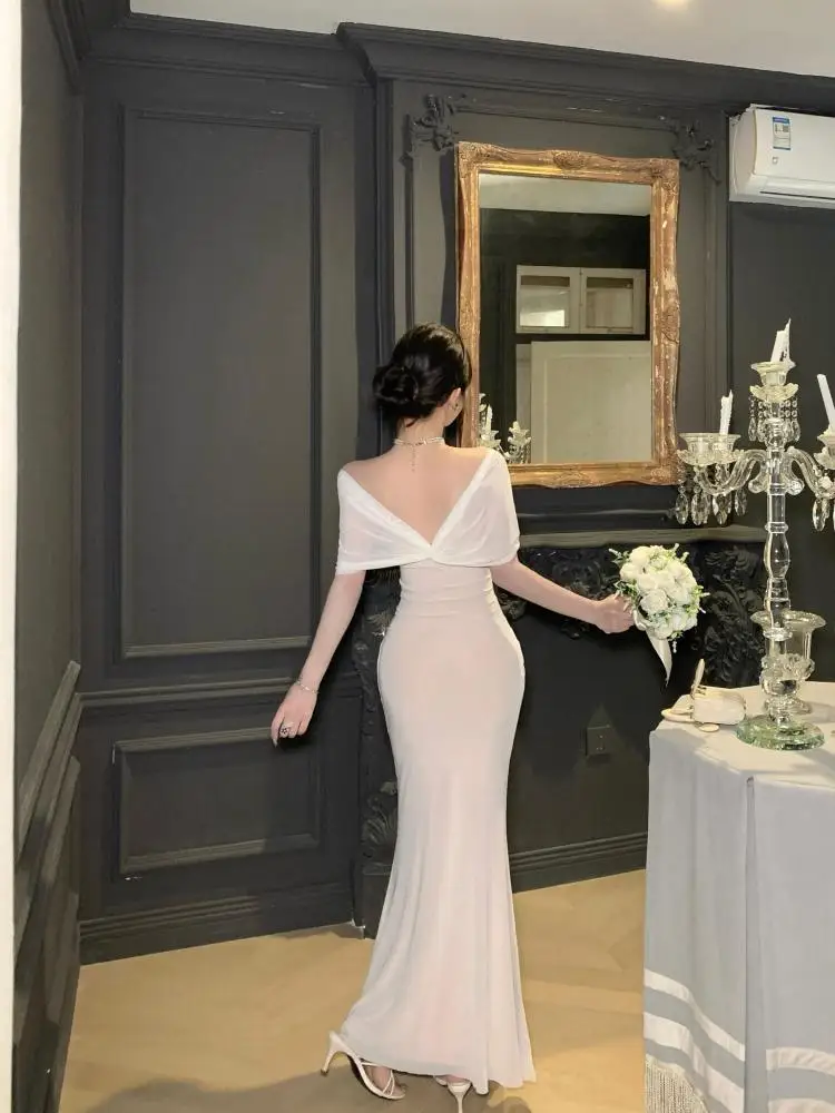 جديد إمرأة خمر الأبيض المرقعة الدانتيل أنيقة قصيرة الأكمام عالية الخصر فستان الصيف مثير نادي عارية الذراعين مطوي مساء فستان طويل #4