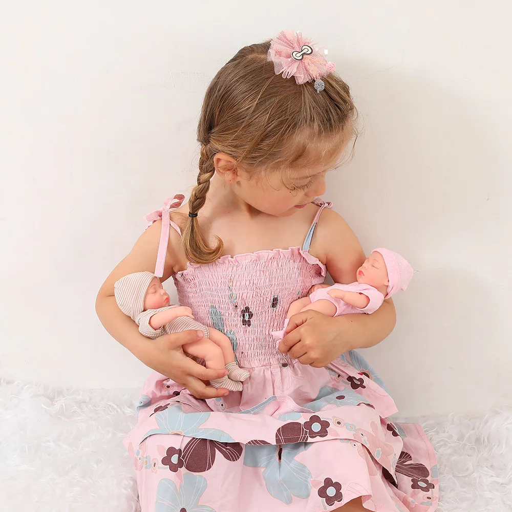 20cm Reborn Dolls Soft Full Vinyl Doll 7.87Inch Cute Mini Doll Reborn Doll Toy Waterproof Soft Vinyl Doll For Birthday Gifts