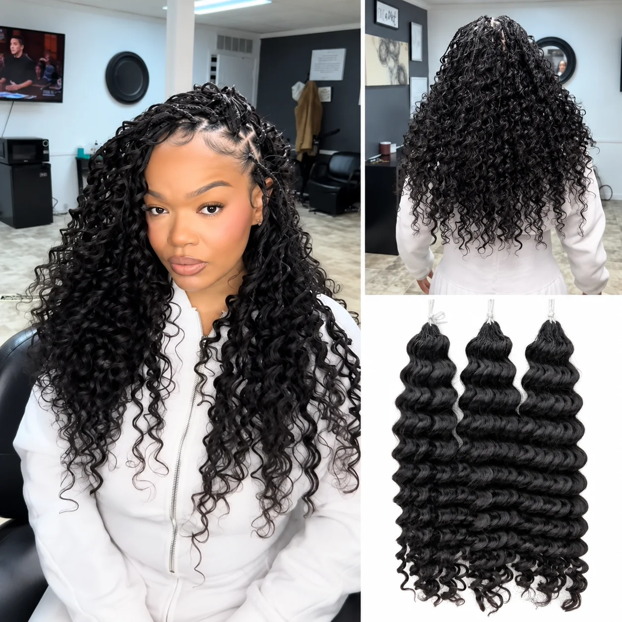 Miracle Knots Deep Wave Feather Crochet Human Hair Extensions Knotless Pre Separated Braiding Hair With String Soft Natural Curly Boho Braids Lightweight Reusable Crochet Hair 100% Human Hair 60g/60 Strands