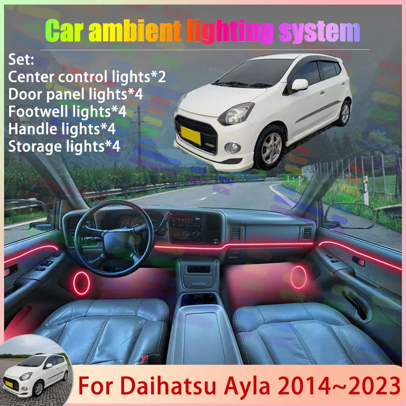 

Для Daihatsu Ayla Toyota Wigo MK1 B100 2014 ~ 2023 2/18 в 1, автомобильная атмосферная лампа, RGB абажур, ансамбль, стример, атмосферный набор