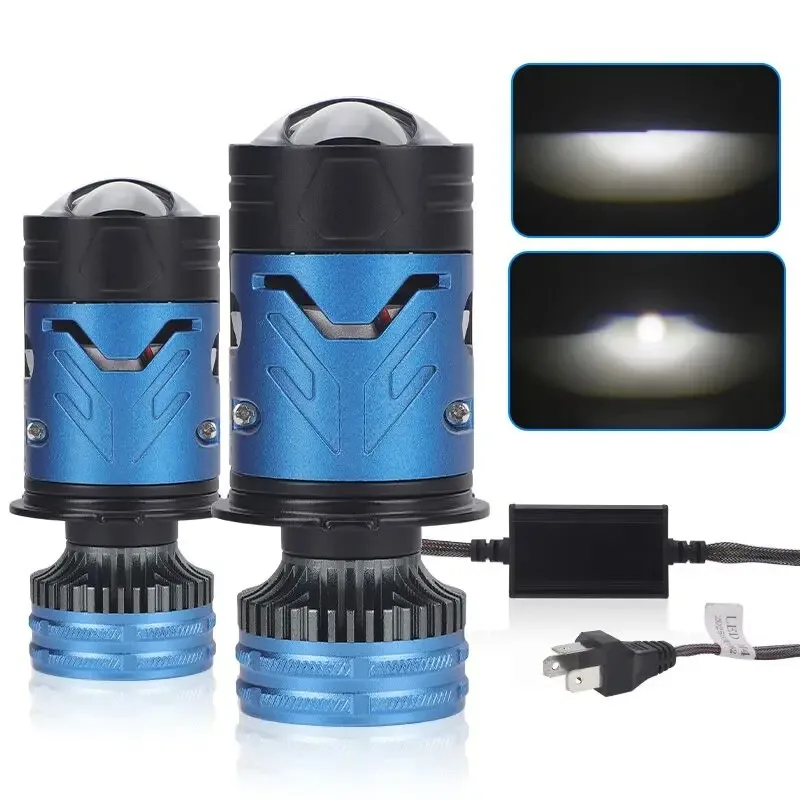 

2PCS Car LED Lens Headlight H4 12V Mini Lens Super Bright Hi/Lo Beam White Light 6000K for Cars & Motorcycles Model Compatible