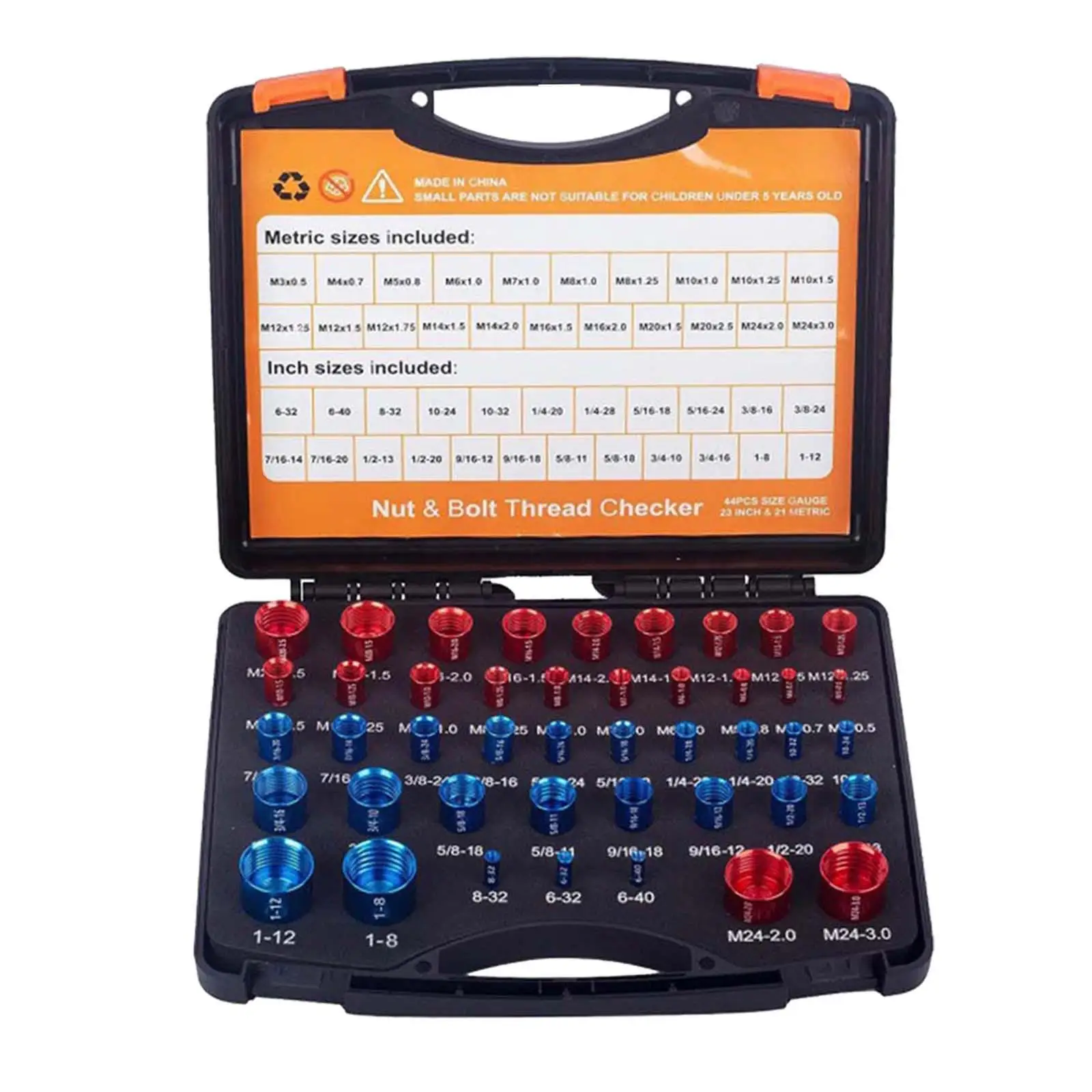 44Pcs Nut and Bolt Thread Checker with Storage Box Bolt and Nut Identifier Gauge Box for Machinists Auto Mechanics Plumbers