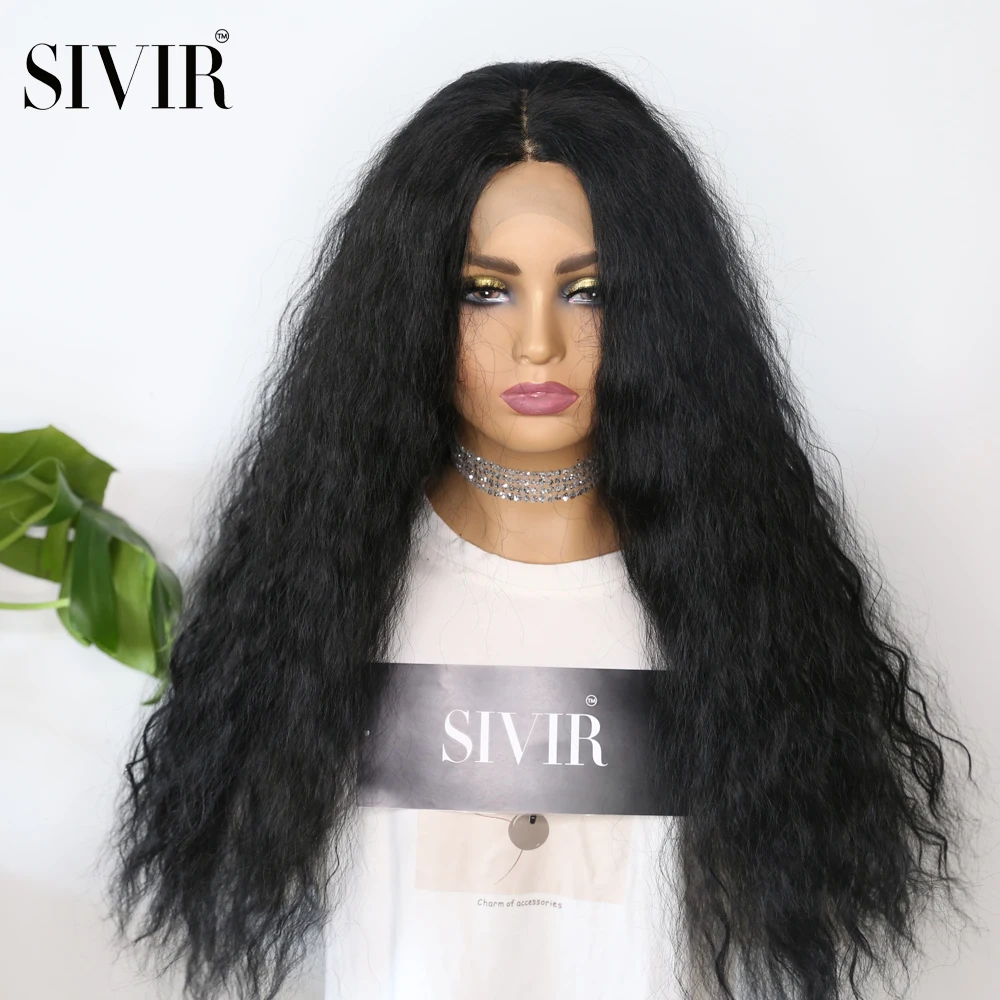 

Sivir Black Color Synthetic Lace Wigs For Black Women Long Curly Hair 26 Inch Heat Resistant Fiber Wig wigs for women black