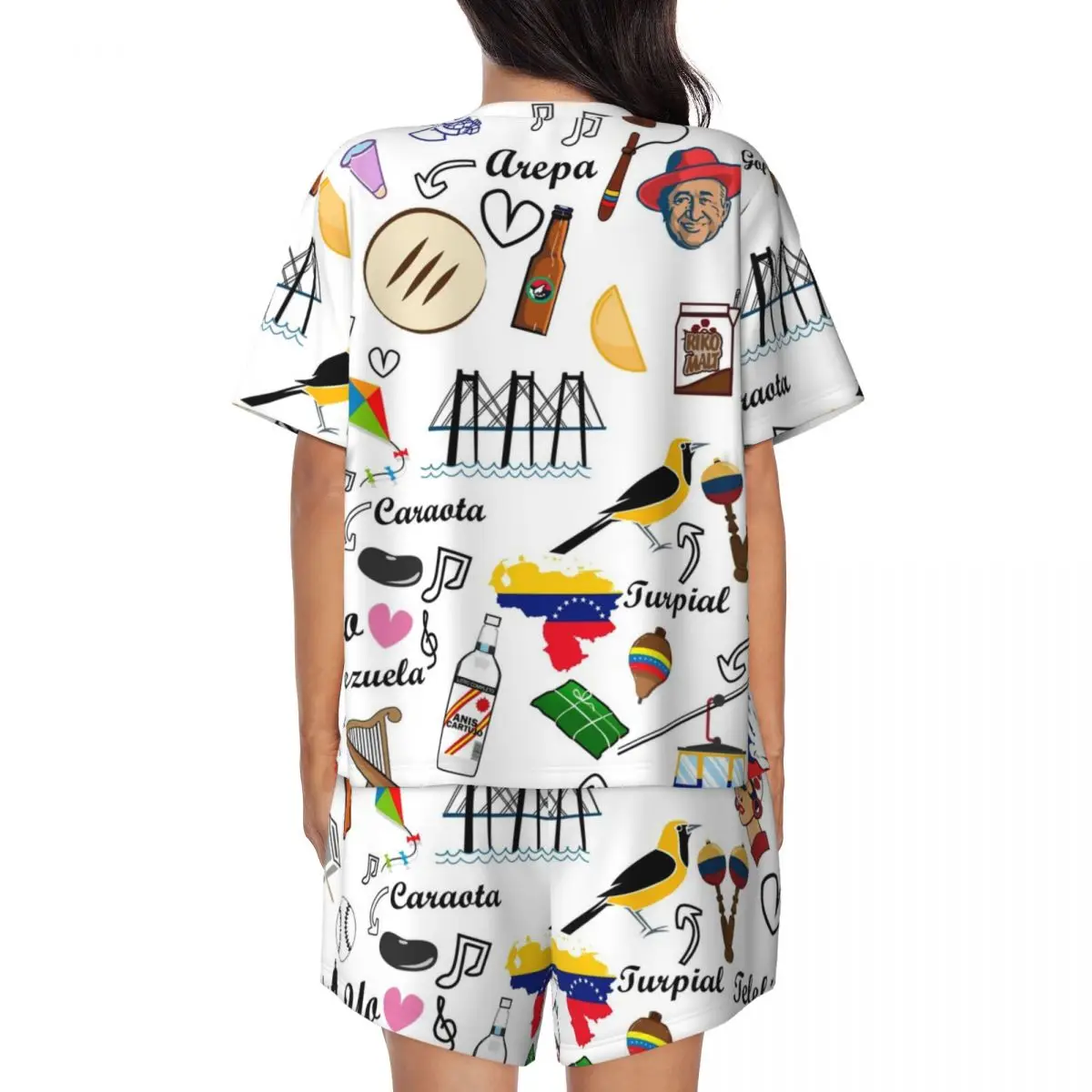 Venezuela Feelings Round Neck Short Sleeve Nightgowns for Sleeping Sleepshirts Women Loose Pajama Set Short Pants 4