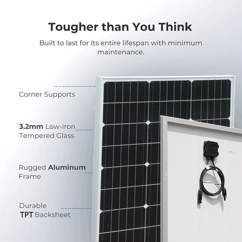 Painel solar rígido de alta potência, usado para geração de energia fotovoltaica, RV ao ar livre, Ship Home Power System, 100W-1500W, 18V