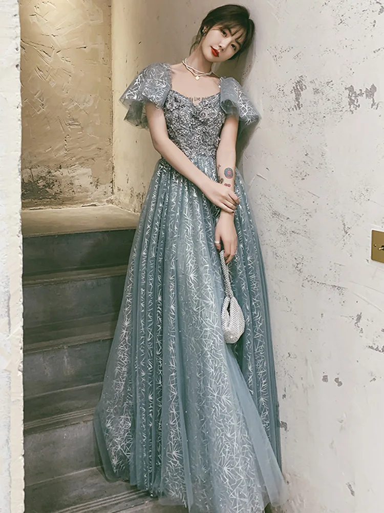 

Элегантное длинное вечернее платье для женщин: для выпускного бала, роскошное, минималистичное, для церемоний, с рукавами-крылышками и завышенной талией