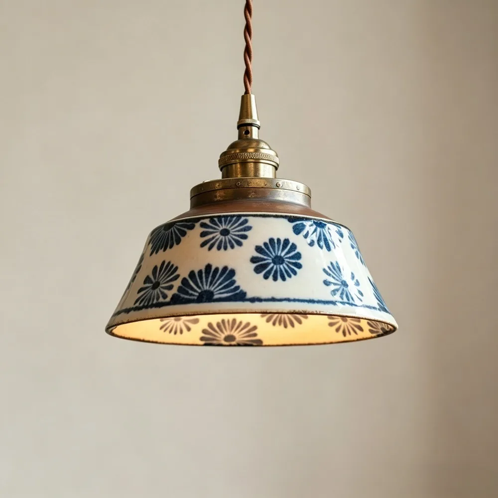 Retro Bowl Shaped Ceramic Chandelier for Kitchen Island Dinning Living Room Beside The Sofa Hanging Lamp Indoor Lighting Fixture
