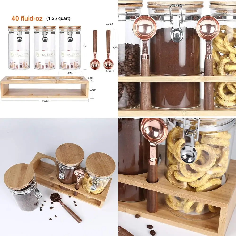 

Airtight Glass Canisters for Coffee Beans & Grounds, 40 oz, Set of 3