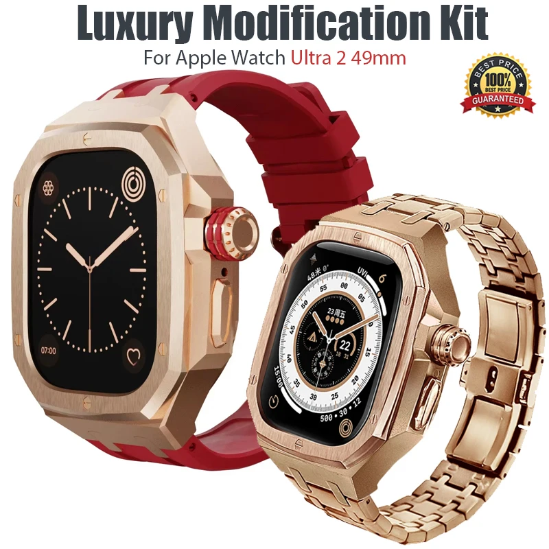 Luxury Modification Kit Metal Case+Silicone/Stainless Steel Strap For Apple Watch Ultra 2 1 Replacement Accessories iWatch 49MM