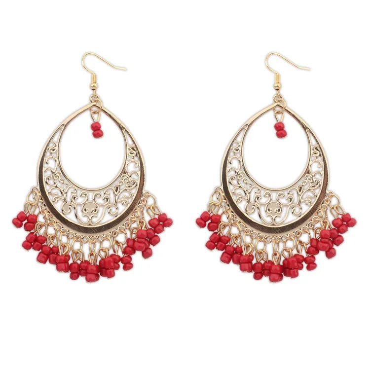 Bohemian Beads Tassel Earrings for women Boho Ethnic Dangel Drop Earrings Retro Geometric Brincos Statement Fashion Jewelry