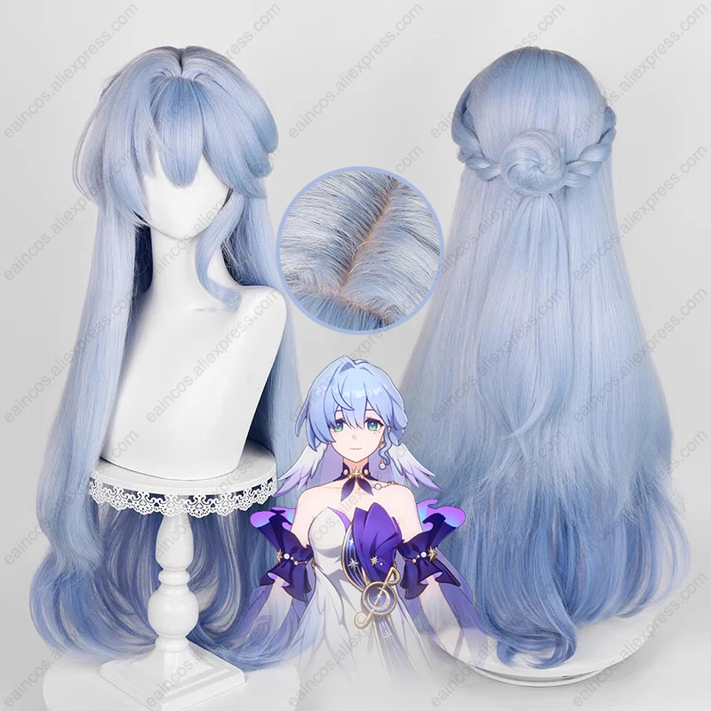 HSR Robin Cosplay Wig 96cm Long Light Blue Mixed Color Gradient Wigs Heat Resistant Synthetic Hair Halloween