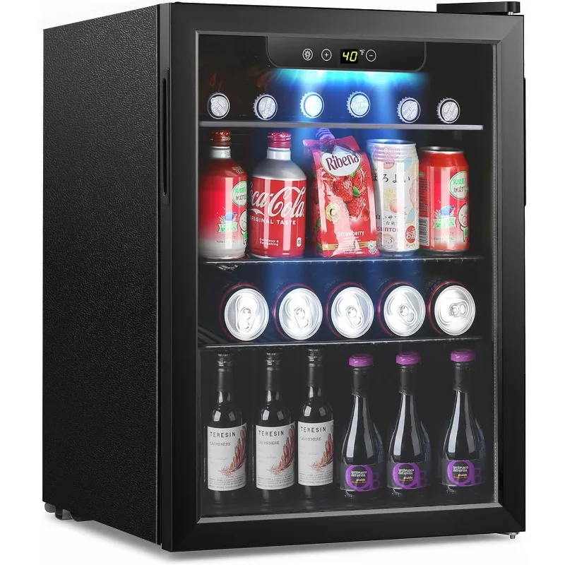 Mini Beverage Refrigerator & Cooler with Digital Temperature Control,LED Light,Reversible Door for Home,Office, Bar,Game Room