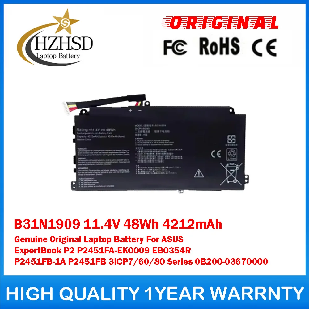 

B31N1909 11,4 В, 48 Втч, 4212 мАч, оригинальный аккумулятор для ноутбука ASUS ExpertBook P2 P2451FA-EK0009 P2451FB-1A P2451FB 3ICP7/60/80