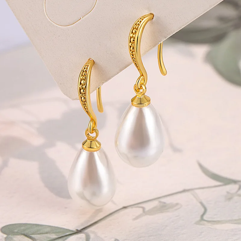 French Retro Luxury Pearl Water Droplet Earrings Daily Commuting Sweet Simple Ear Jewelry Women Fashion Accessories KOFSAC