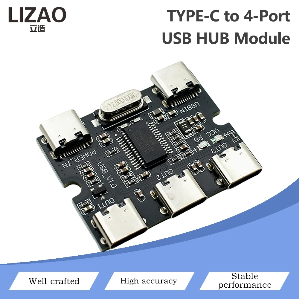 TYPE-C to 4-Port USB HUB Module, Type-C Input Expand 4 Way Type-C USB Hub Splitter Board for DIY Electronic Project