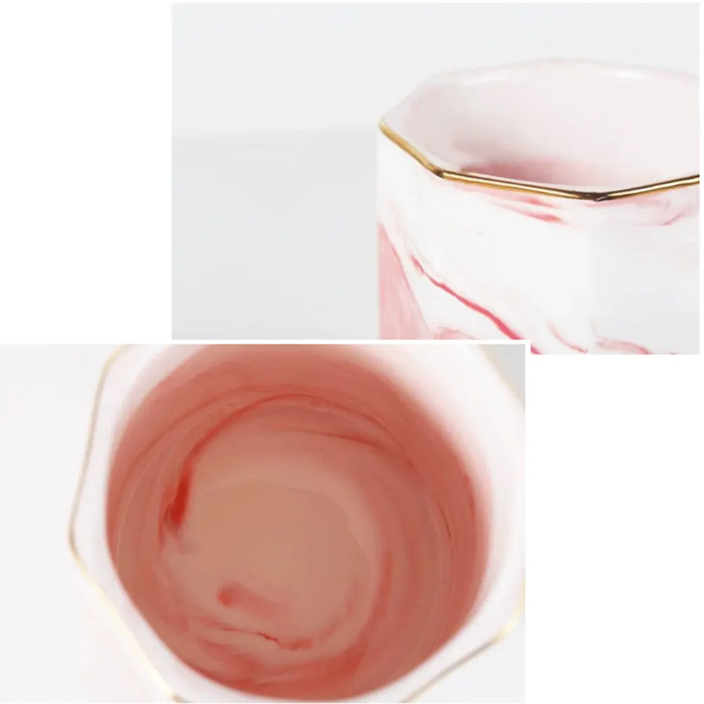 Nordic Marble Ceramic Storage Cup with Pink Gold Rim – Pen Holder, Makeup Brush Organizer