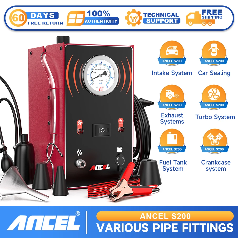 

ANCEL EVAP детектор утечки дыма для автомобиля, мотоцикла S200, димовая машина, диагностический инструмент, вакуумный тестер, локатор утечки масляной топливной трубы