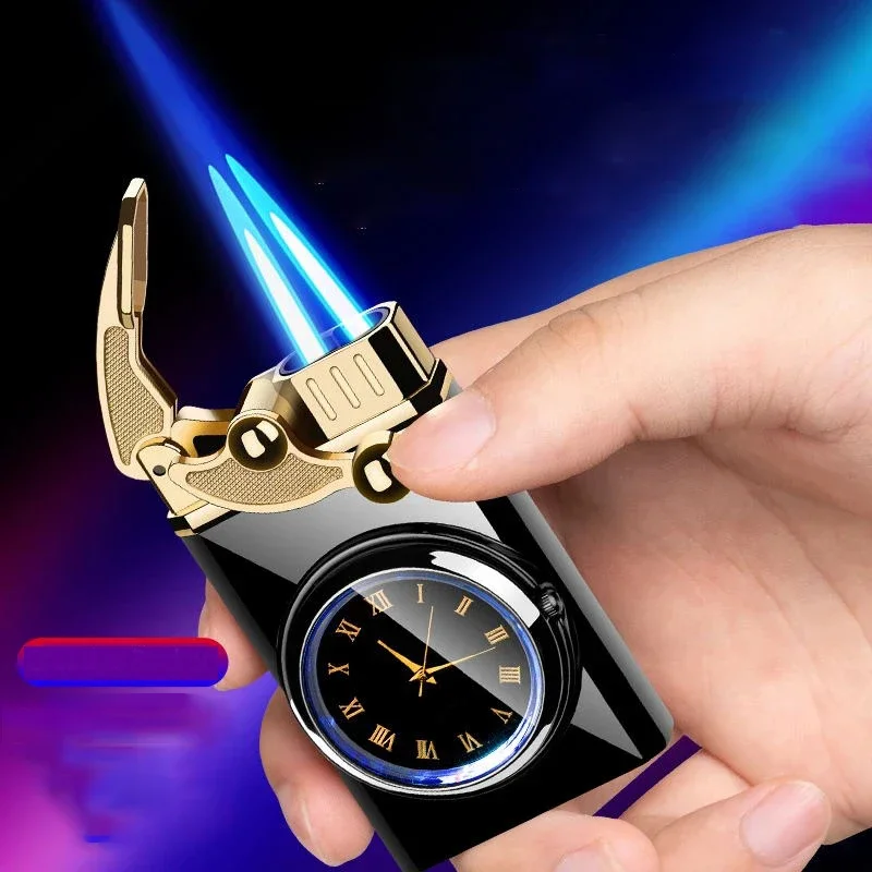 Portable Outdoor Torch lighter Metal Rocker Windproof Direct Fire Butane Gas Turbo Lighter Cigarette Smoking Accessories Watch